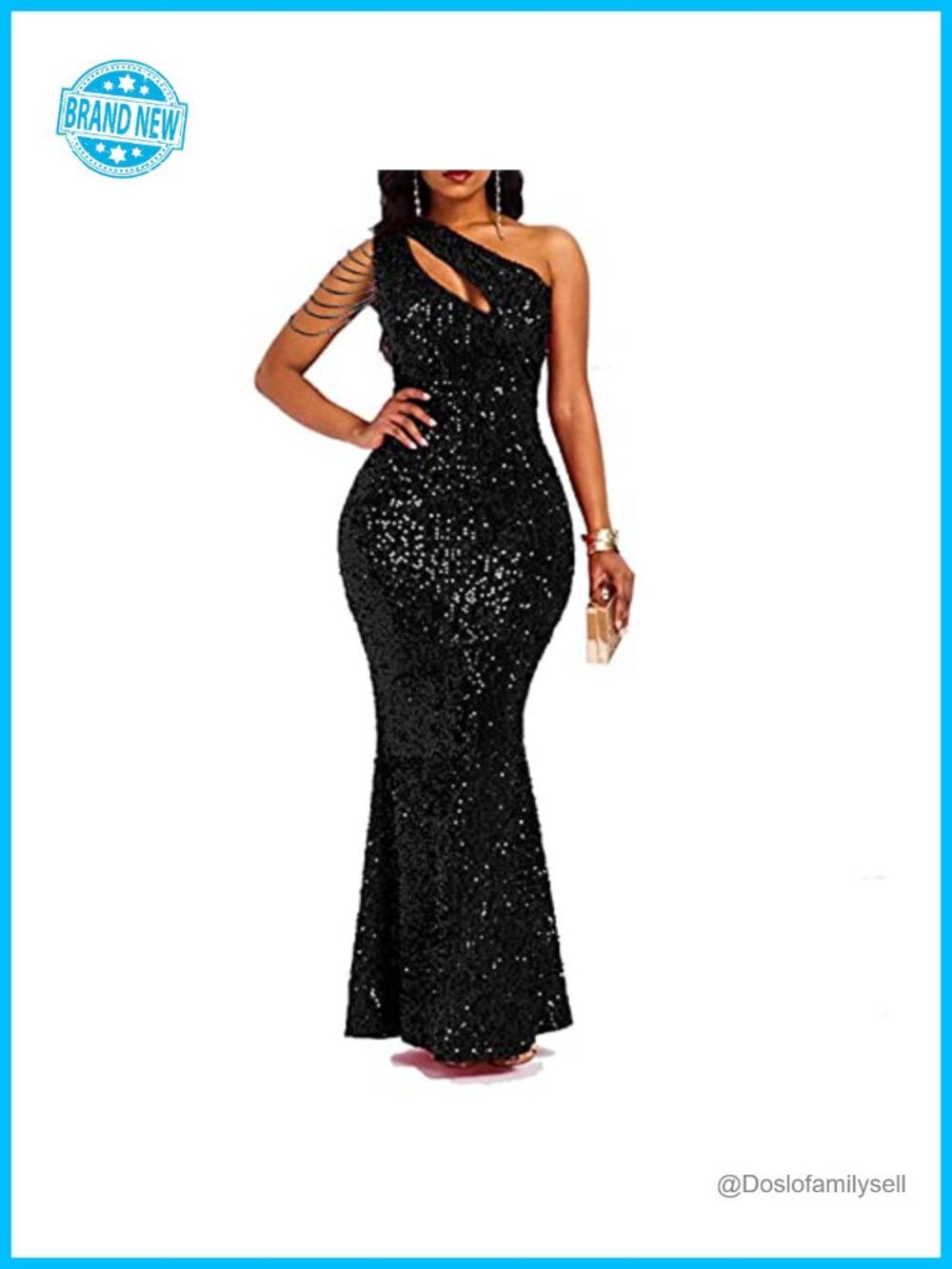 Sequin One Shoulder Tassel Mermaid Bodycon Formal Evening Dress